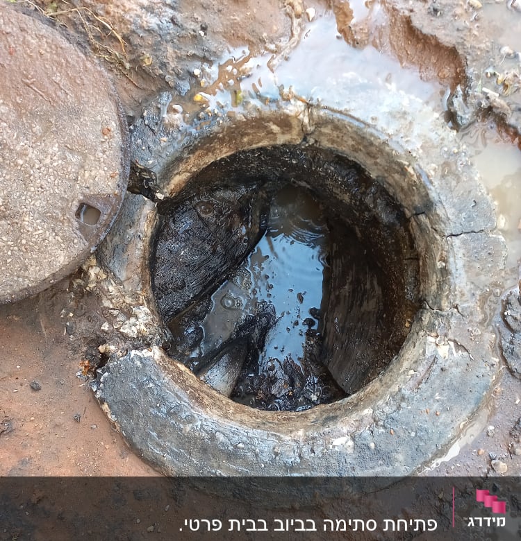 פתח ביוב עם מים ובוץ